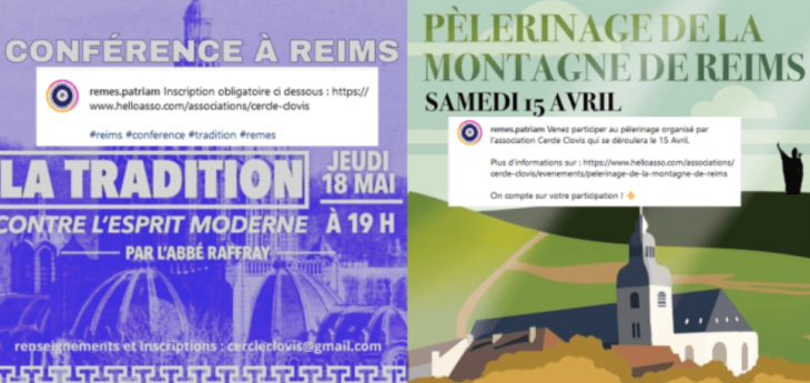 Remes avait annoncé la conférence avec Matthieu Raffray et le premier pèlerinage sur la montagne de Reims sur sa page personnelle, mais pas sur celle du cercle Clovis.