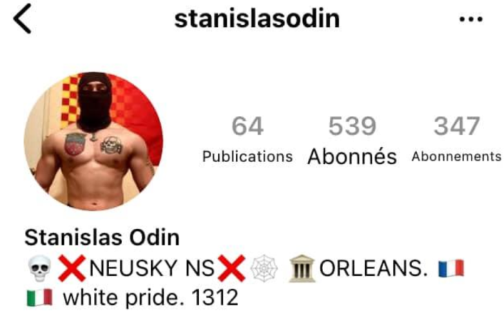 ancien compte instagram de Christopher Del frate, très fier de sa tottenkopf tatouée sur le torse
