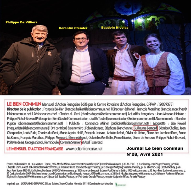 Corentin Stemler et Philippe de Villiers. Stemler et Guillaume Bernard contribue au journal de l'Action française, Le bien commun.